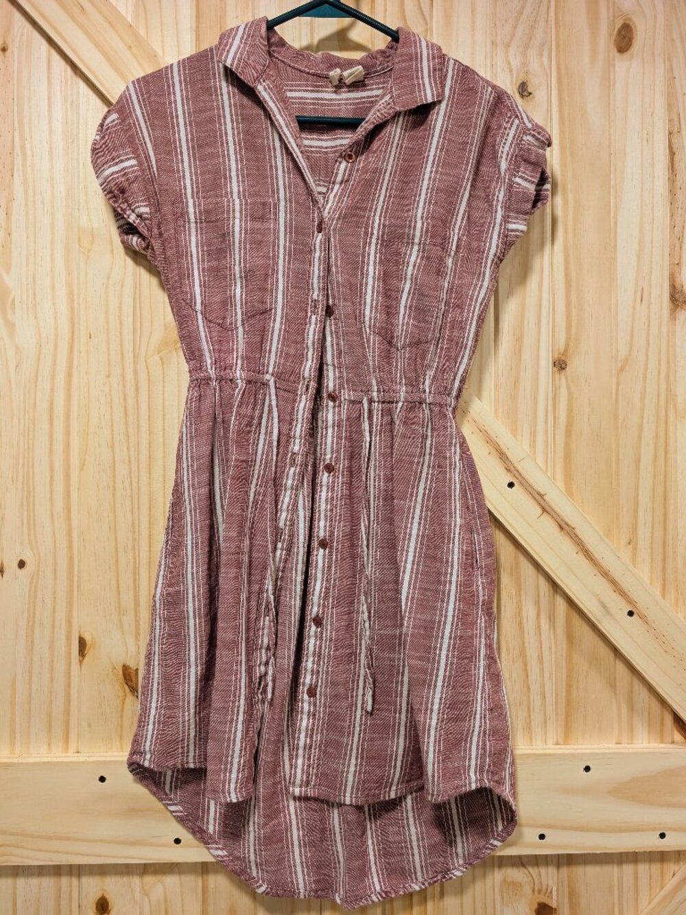 Red white striped button up soft dress